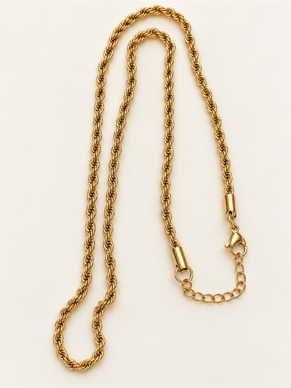 Gold Plated Rope Chain Necklace - 18 inches Unisex Stainless Steel